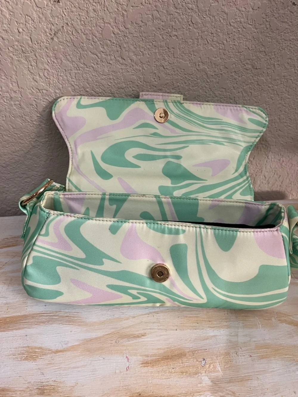 70’s inspired Stylish Pastel Swirl Shoulder Bag - Mint & Pink - Picture 6 of 7